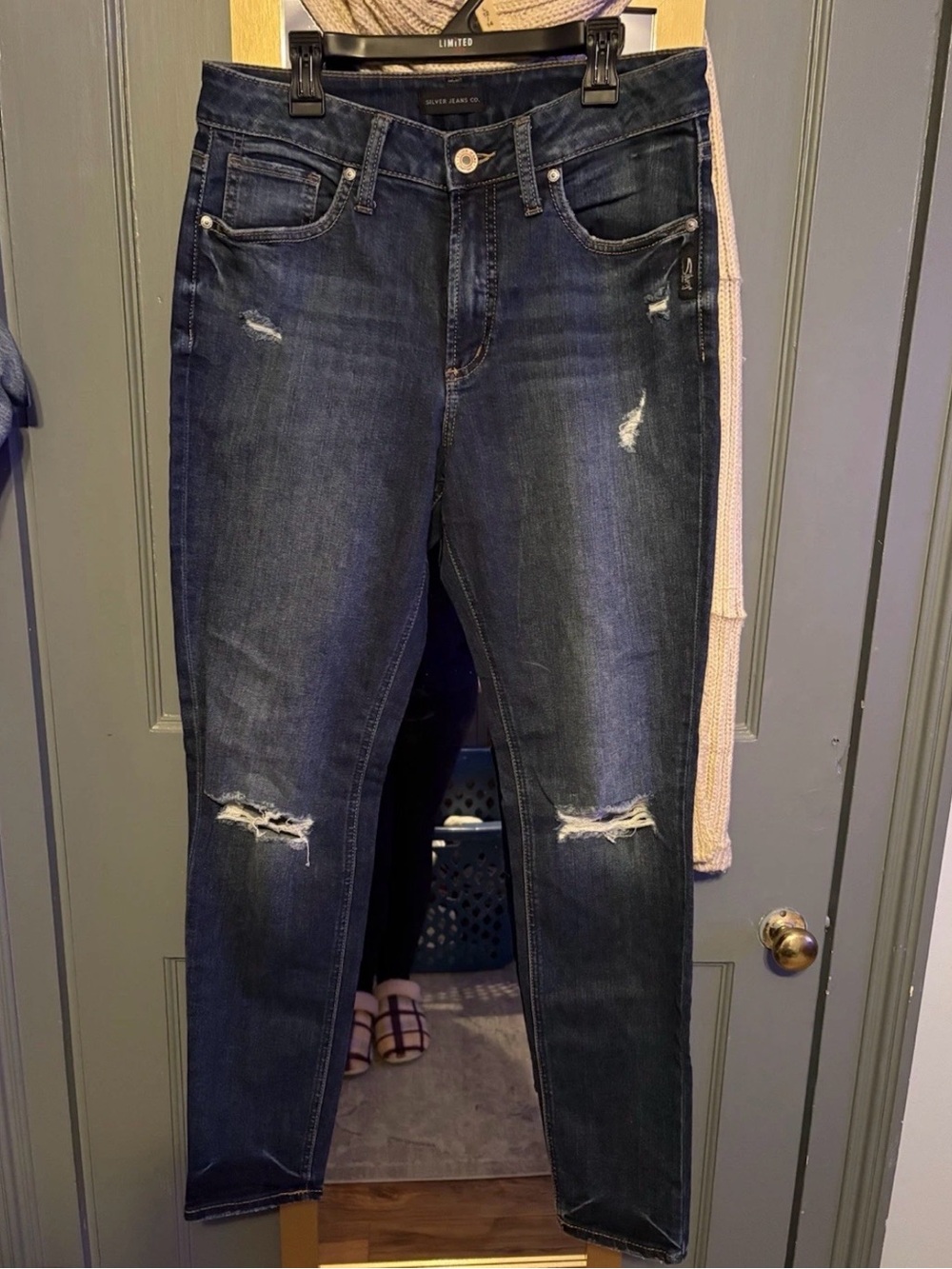 Silver Jeans Dark Blue Skinny Distressed Jeans